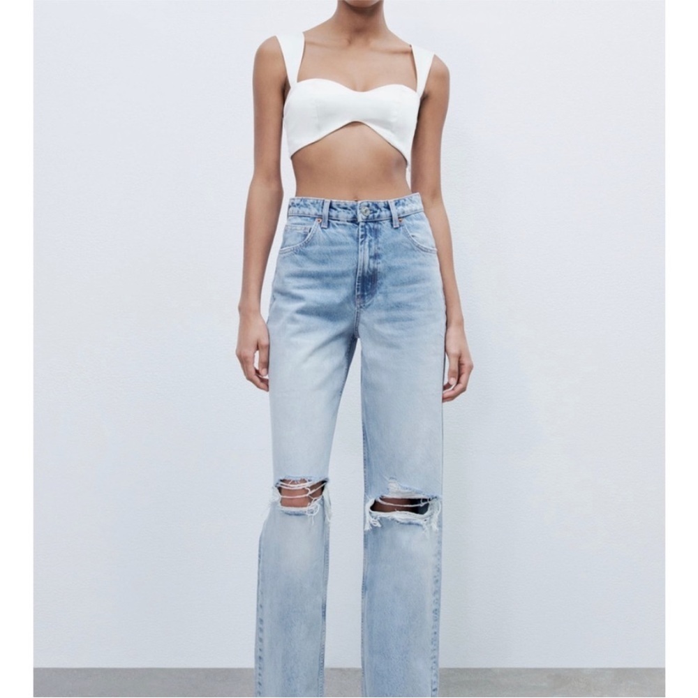 Zara distressed straight jean